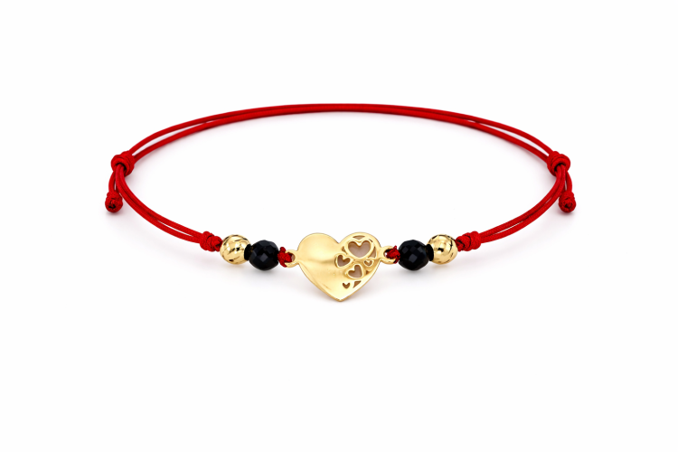 Złota bransoletka serce, serce ażurowe 585